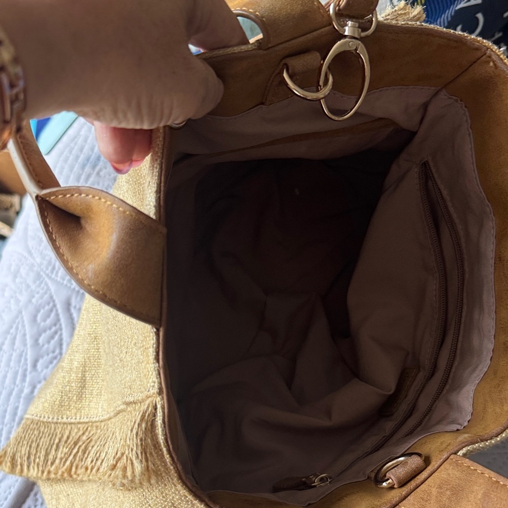 Deux Lux Tan Fringe Tote with Leather Handles - Picture 5 of 6